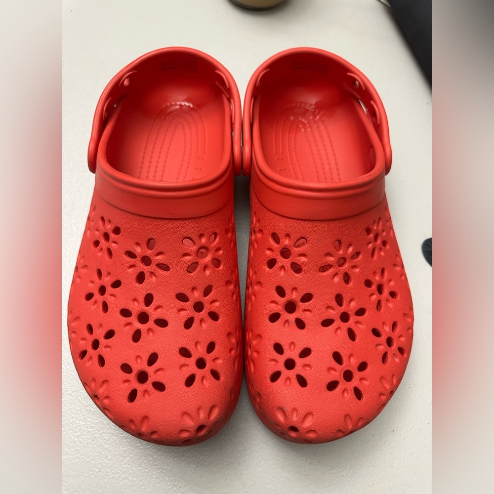 Red Floral Cut Out Crocs